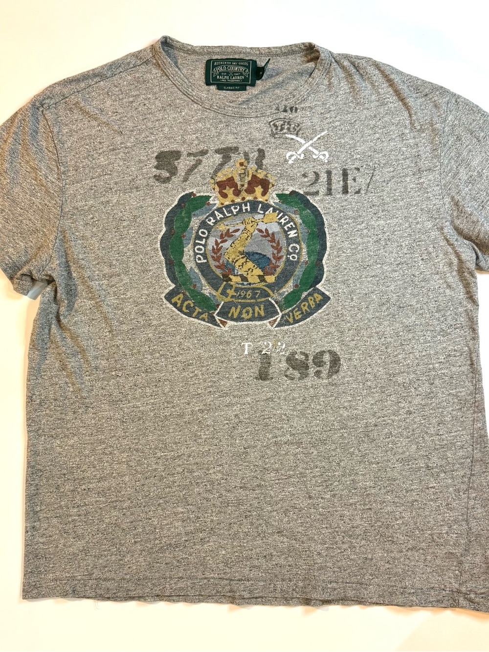 Polo Country Ralph Lauren Classic Fit Graphic T-Shirt Gray Size Medium